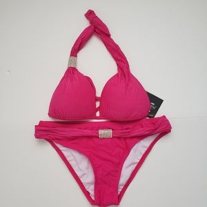 Hot Pink Jeweled Beach Joy Bikini Sz Small NWT